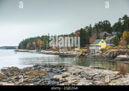 États-Unis, Maine Five Islands. Vue sur le village. Banque D'Images