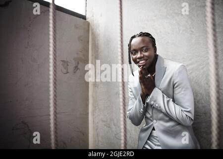 Le gagnant de la Tusse suédoise Melodifestivalen (Tousin Chiza) photographiée à Stockholm, Suède, le 14 mars 2021. M. Tusse représentera la Suède au Concours Eurovision de la chanson 2021 à Rotterdam en mai avec la chanson « Voices ». Photo Erik Simander / TT code 11720 Banque D'Images