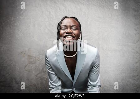 Le gagnant de la Tusse suédoise Melodifestivalen (Tousin Chiza) photographiée à Stockholm, Suède, le 14 mars 2021. M. Tusse représentera la Suède au Concours Eurovision de la chanson 2021 à Rotterdam en mai avec la chanson « Voices ». Photo Erik Simander / TT code 11720 Banque D'Images