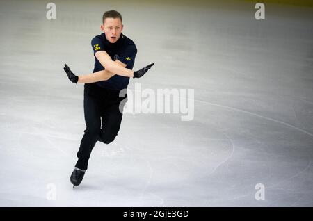 Nikolaj Majorov, de Suède, en action lors d'une session d'entraînement avant les Championnats du monde de patinage artistique de l'UIP à l'arène Globe à Stockholm, en Suède, le 23 mars 2021. Photo: Pontus Lundahl / TT / code 10050 *** SUÈDE OUT *** Banque D'Images