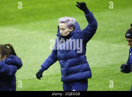 Avant n° 15 Megan Rapinoe États-Unis entraînement de l'équipe nationale de football des femmes sur Friends Arena, avant le match amical, Suède - États-Unis, Stockholm, 2021-04-09 (c) Patrik C Ã–sterberg / TT Code: 2857 Banque D'Images