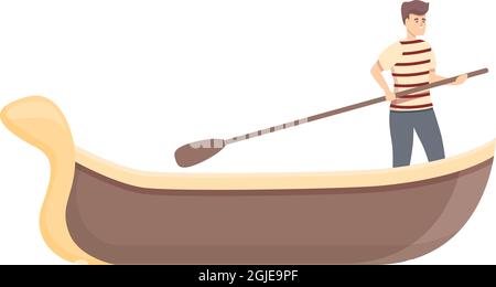 Vecteur de dessin animé de l'icône de tour de gondole. Gondolier de Venise. Venise bateau Illustration de Vecteur