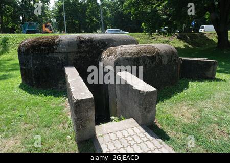 Ketrzyn, Pologne - 19 juillet 2021 : un bunker allemand bien conservé se trouve à Ketrzyn et est construit en 1943. Place stratégique de la ligne de défense Banque D'Images