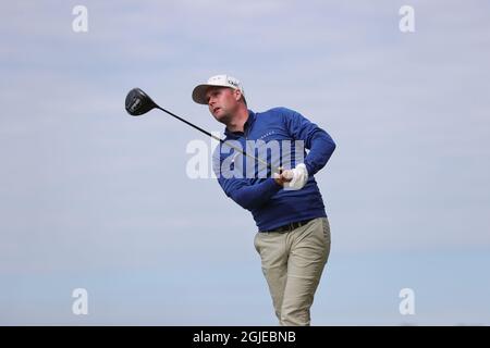 KUNGSBACKA 2021-06-13 vainqueur Jonathan Caldwell d'Irlande du Nord en action lors de l'événement de golf scandinave mixte au Vallda Golf & Country Club en dehors de Göteborg, Suède. Foto: Adam Ihse / TT / Kod 9200 Banque D'Images