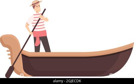 Vecteur de dessin animé d'icône de gondolier romantique. Gondole Venise. Bateau italien Illustration de Vecteur