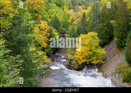 Riant Whitefish Falls à l'automne, comté d'Alger, Michigan. Banque D'Images