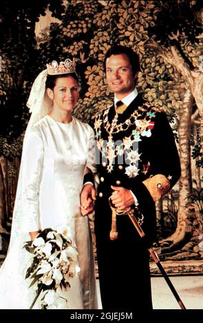 Le roi Carl Gustaf de Suède et la reine Silvia (alors Mlle Silvia Renate Sommerlath) le jour de leur mariage. Banque D'Images