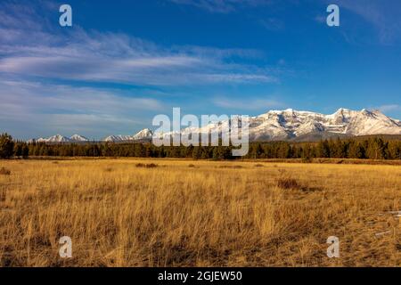 Big Prairie en automne dans le parc national des Glaciers, Montana, États-Unis Banque D'Images