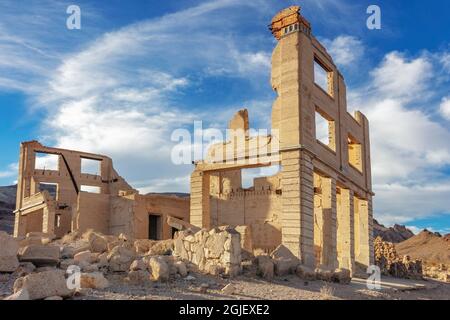 Vieille banque de la ville fantôme de Rhyolite, Nevada, Etats-Unis. Banque D'Images