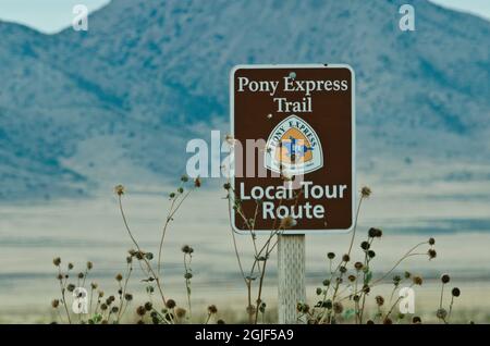 USA, Utah, Pony Express Trail, National Historic Trail local Tour route panneau Banque D'Images