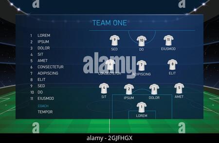 Tableau de bord graphique diffusion de football avec l'équipe de soccer squad modèle Illustration de Vecteur