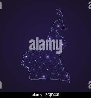 Carte du réseau numérique du Cameroun. Ligne de connexion abstraite et point sur fond sombre Illustration de Vecteur