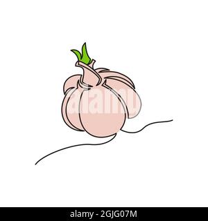Une ligne continue dessinant de l'ail de légumes, isolée sur fond blanc. Concept de saine alimentation. Illustration de Vecteur