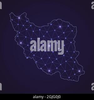 Carte du réseau numérique de l'Iran. Ligne de connexion abstraite et point sur fond sombre Illustration de Vecteur