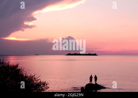 Coucher de soleil rose à Colonia del Sacramento Uruguay. Banque D'Images