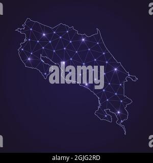 Carte du réseau numérique du Costa Rica. Ligne de connexion abstraite et point sur fond sombre Illustration de Vecteur