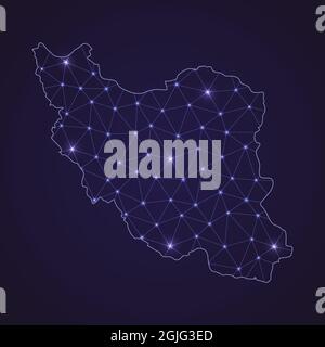 Carte du réseau numérique de l'Iran. Ligne de connexion abstraite et point sur fond sombre Illustration de Vecteur