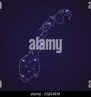 Carte du réseau numérique de la Norvège. Ligne de connexion abstraite et point sur fond sombre Illustration de Vecteur