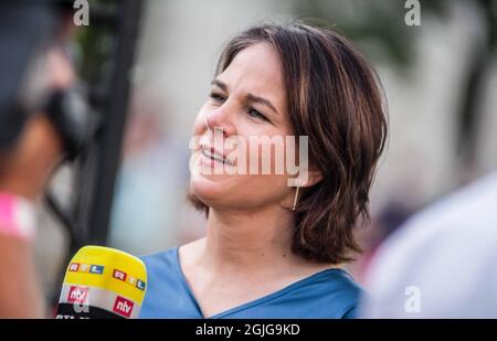 Munich, Bavière, Allemagne. 9 septembre 2021. La candidate verte pour la chancelière allemande Annalena Baerbock lors d'un rassemblement politique à Munich, en Allemagne. (Credit image: © Sachelle Babbar/ZUMA Press Wire) Credit: ZUMA Press, Inc./Alamy Live News Banque D'Images