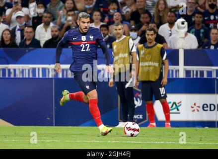 Theo Hernandez de France pendant la coupe du monde de la FIFA Qatar 2022, qualificatifs, match de football du Groupe D entre la France et la Finlande le 7 septembre 2021 au stade Groupama à Decines-Charpieu près de Lyon, France - photo Jean Catuffe / DPPI Banque D'Images