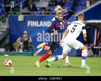 Theo Hernandez de France pendant la coupe du monde de la FIFA Qatar 2022, qualificatifs, match de football du Groupe D entre la France et la Finlande le 7 septembre 2021 au stade Groupama à Decines-Charpieu près de Lyon, France - photo Jean Catuffe / DPPI Banque D'Images