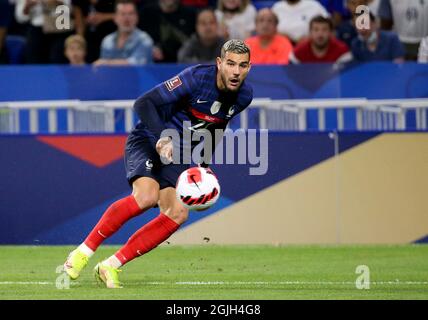 Theo Hernandez de France pendant la coupe du monde de la FIFA Qatar 2022, qualificatifs, match de football du Groupe D entre la France et la Finlande le 7 septembre 2021 au stade Groupama à Decines-Charpieu près de Lyon, France - photo Jean Catuffe / DPPI Banque D'Images