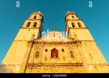 Cathédrale de l'Immaculée conception au coucher du soleil, Campeche, Mexique. Banque D'Images