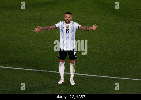 Le défenseur argentin Nicolas Otamendi (19) réagit lors d'un match entre l'Argentine et la Bolivie dans le cadre des qualificatifs sud-américains pour le Qatar 2022 à l'Estadio Monumental Antonio Vespucio Liberti le 9 septembre 2021 à Buenos Aires, en Argentine. Photo de Florencia Tan Jun/PxImages/ABACAPRESS.COM Banque D'Images