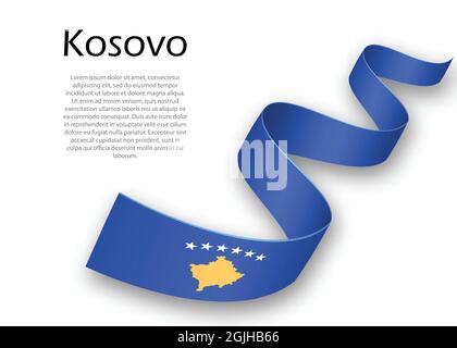 Forme un ruban ou une bannière avec un drapeau du Kosovo. Modèle pour la conception de l'affiche de la fête de l'indépendance Illustration de Vecteur