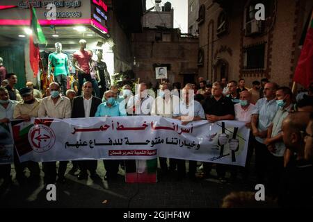 Jabalia, Palestine. 09e septembre 2021. Partisans du pflp pour une manifestation en faveur de prisonniers détenus dans des prisons israéliennes, Jabalia, dans le nord de Gaza, le 09 septembre 2021. Photo de Habboud Ramez/ABACAPRESS.COM crédit: Abaca Press/Alay Live News Banque D'Images