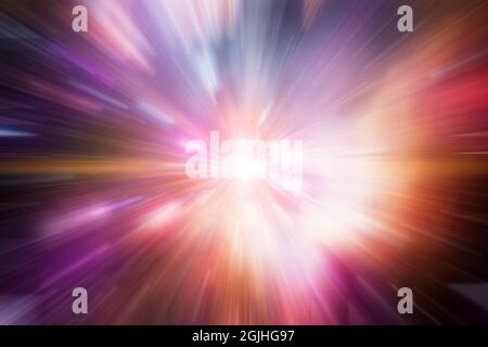 Flou coloré éclat lumineux galaxie lumière Warp mouvement vers l'avant effet abstrait pour l'arrière-plan. Banque D'Images