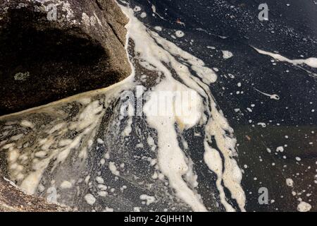 taches de polluants provenant d'huile industrielle, de pétrole, de produits chimiques dans l'eau Banque D'Images