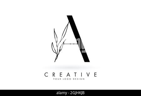 Logo lettre avec illustration vectorielle élégante et abstraite de fleurs. Icône créative avec la lettre A. Illustration de Vecteur