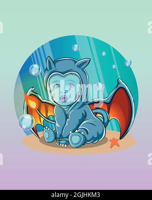 Charmander bébé garçon avec thème Cool Illustration de Vecteur