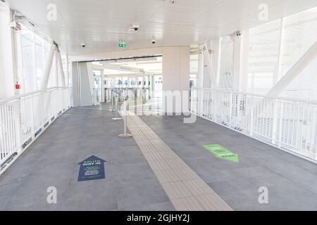 Détail de la gare de transport public connue sous le nom de People Mover à Bologne, Italie Banque D'Images