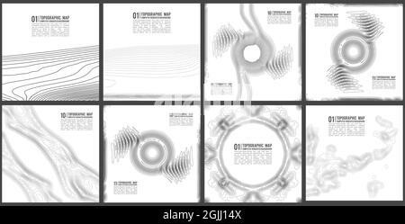 Lignes de hauteur du contour graphique d'élévation. Texture de motif topographique. Carte sur terrain vectoriel. Lignes de hauteur du contour graphique d'élévation. Ensemble de vecteurs. Illustration de Vecteur