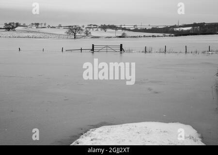 Durham (Royaume-Uni), 14 février 2021. La fonte de la neige et de la glace provoque d'importantes inondations dans la campagne du comté de Durham. Banque D'Images