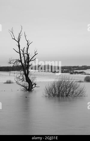 Durham (Royaume-Uni), 14 février 2021. La fonte de la neige et de la glace provoque d'importantes inondations dans la campagne du comté de Durham. Banque D'Images
