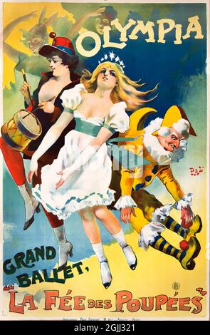 Cliquez sur l'affiche Vintage French Cabaret - 'Grand Ballet in the Olympia Music Hall' 1910 Banque D'Images