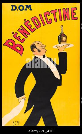 Cliquez sur l'affiche d'alcool français d'époque - liqueur ambère bénédictine D.O.M Banque D'Images