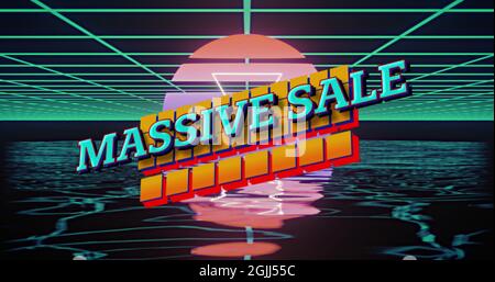 Image d'un texte de vente massive sur un coucher de soleil numérique Banque D'Images