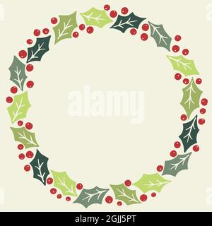 Vacances d'hiver Holly Foliage et baies cadre rond vectoriel Illustration de Vecteur