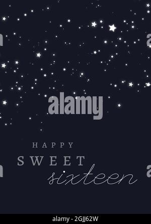 Composition du texte Happy Sweet seize sur des étoiles blanches sur fond noir Banque D'Images