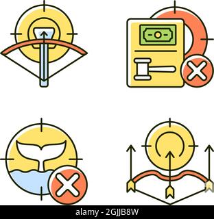 Dispositions et restrictions relatives à la chasse jeu d'icônes de couleur RVB Illustration de Vecteur