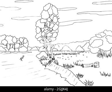 Livre de coloriage ou paysage de page pour adultes et enfants dessin main illustration vectorielle avec contour Illustration de Vecteur