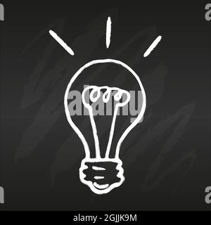 Vecteur d'icône de ligne d'ampoule, sur tableau noir. Idée signe, solution, concept de pensée. Éclairage lampe électrique. Style plat tendance à la main pour le graphique Illustration de Vecteur