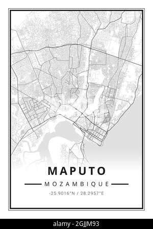 Carte des rues art de la ville de Maputo au Mozambique - Afrique Banque D'Images