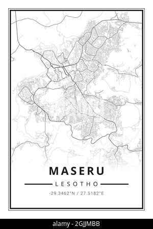 Plan des rues art de la ville de Maseru au Lesotho - Afrique Banque D'Images