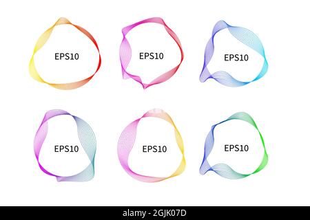 Ensemble de cadres numériques créés à partir de lignes fines. Bordure arrondie. Cercle abstrait et forme ondulée. Elément de conception vectoriel Illustration de Vecteur