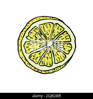 Tranche de citron coupée, pop art doodle de style coloré Banque D'Images